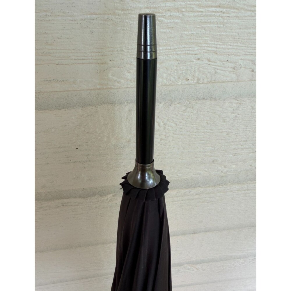 MacKenzie-Childs Flower Market Stick Umbrella Black White Floral w/ Logo Handle - Picture 5 of 7